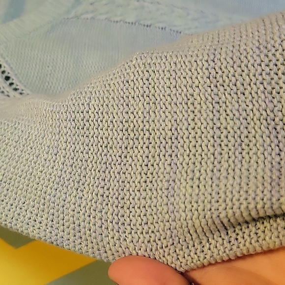 Mossimo Women's Cable Knit Linen Blend Crew Sweater Heathered Green Blue Size L - Picture 3 of 10